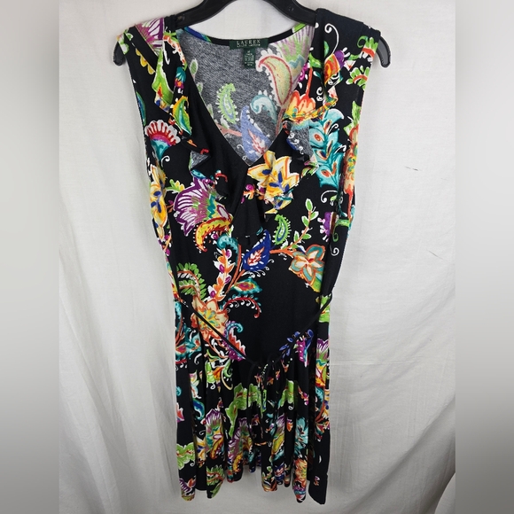 Lauren Ralph Lauren Dresses & Skirts - Lauren Ralph Lauren Colorful Floral Ruffled Vneck Sleeveless Dress w/tie Sz XL